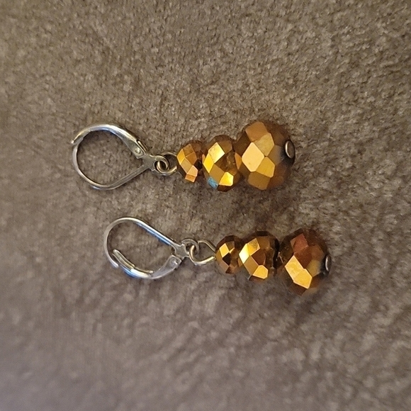 3/$30 HANDMADE Copper Aurum Crystal Beaded Dangle Leverback Earrings - Picture 3 of 6